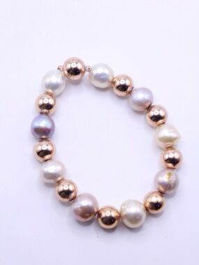 Honora Italy Bronze and Ming pearl bracelet with hidden magnetic clasp 6-6.25”